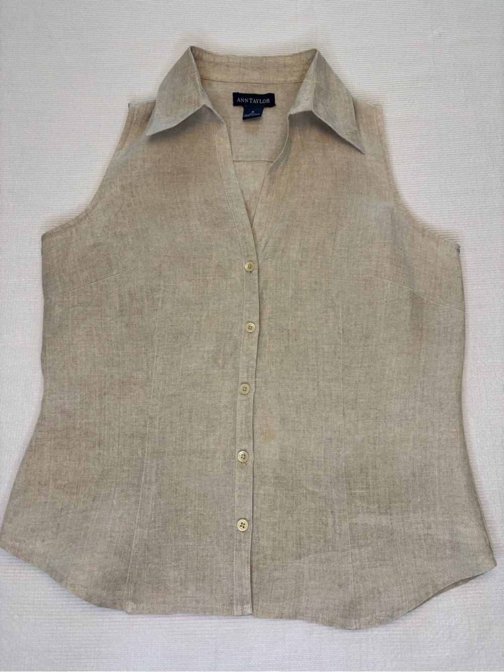 Ann Taylor Sleeveless Irish Linen Button-Front Shirt - Sandstone